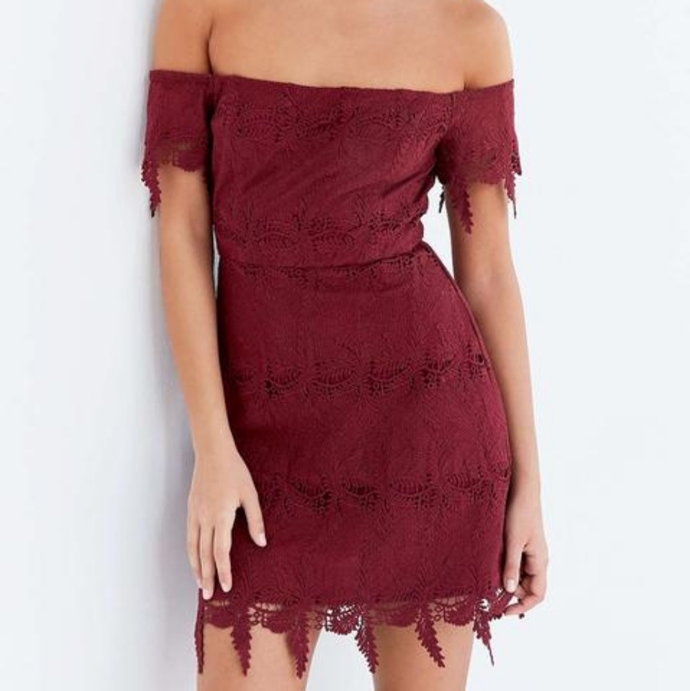 ASTR Valentina Red Lace Off Shoulder Mini Dress